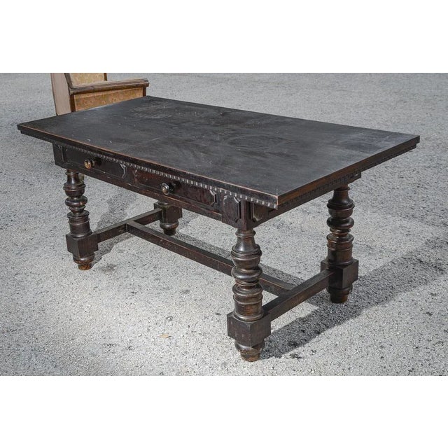 Renaissance Walnut Writing Table in Ebony-Stained wood, Italy, 1930s For Sale - Image 4 of 9