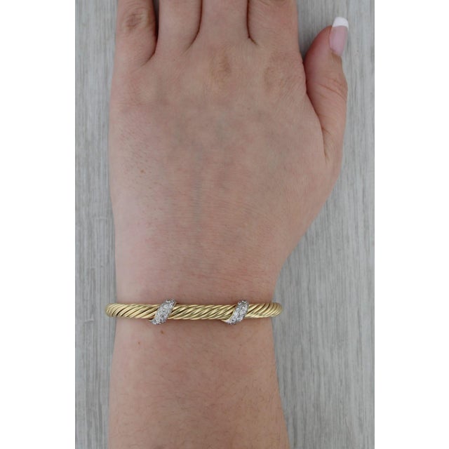 David Yurman 0.30ctw Diamond Cable Cuff Bracelet 18k Yellow Gold 6" Flexible For Sale In Greensboro - Image 6 of 7