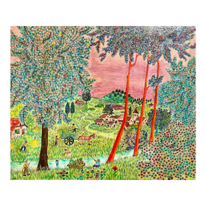 Michel Loeb French Naive, Fauvist Oil on Panel Painting "Le Petit Clocher" Michel Loeb, C. 20th Century