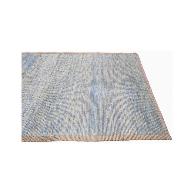 Textile Blue Modern Hand Knotted Wool Rug For Sale - Image 7 of 7