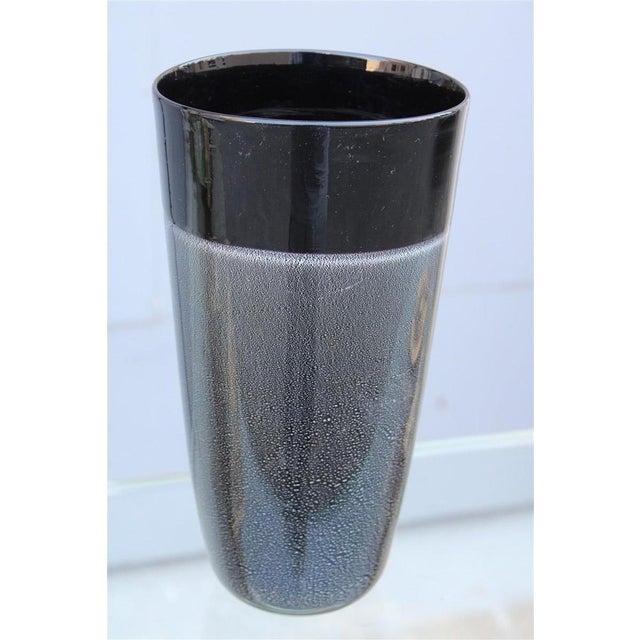 Cylindrical Vase in Black with Silver Dust from Seguso, 1980 For Sale - Image 10 of 10