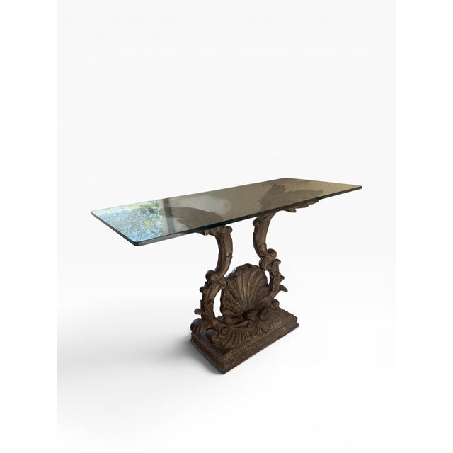 Metal Vintage La Barge Hollywood Regency Cast Bronze Shell & Acanthus Console Table Base For Sale - Image 7 of 14