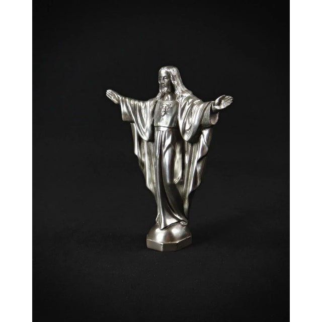Art Deco Statuette of the Sacred Heart of Jesus Christ in Spelter, 1920s-1940s For Sale - Image 6 of 10