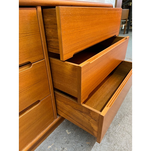 Mid 20th Century Danish Modern Teak Nine-Drawer Lowboy Dresser by Sun Cabinet Co LTD For Sale - Image 14 of 17