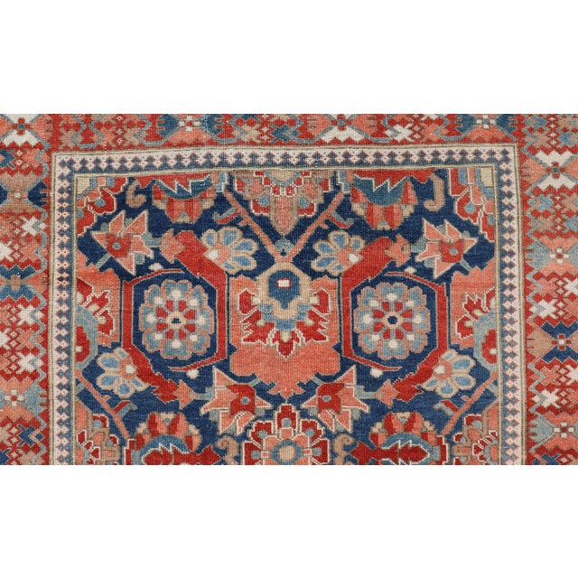 Antique Persian Tabriz Gallery Rug With Large Scale Florals in Medium Blue Field For Sale - Image 12 of 14