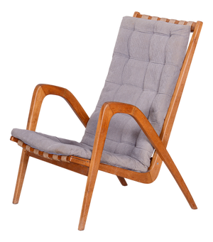 Mid-Century Czech Grey Armchair in Oak attributed to Jan Vanek, 1950s