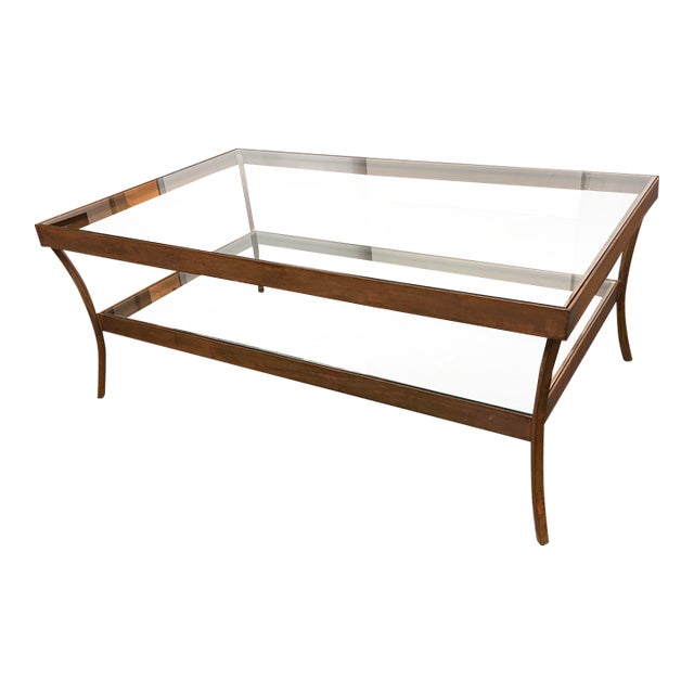 Crate & Barrel Luna Two-Tier Glass Coffee Table For Sale