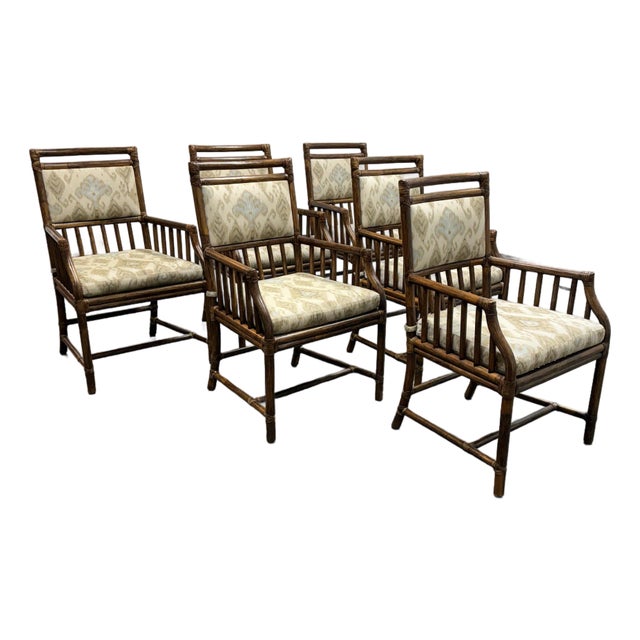 McGuire Furniture Far East Collection Dining Armchairs, Vintage Set of Six For Sale