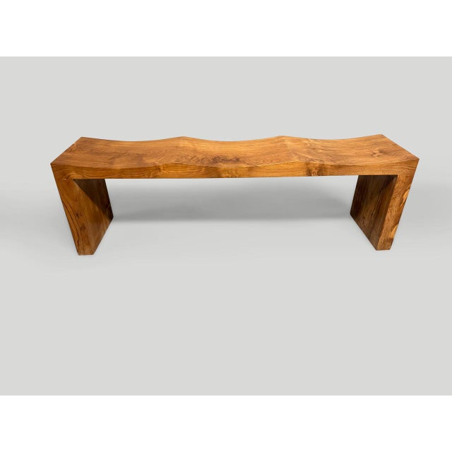 Contemporary Andrianna Shamaris Modern Organic Teak Wood Wave Bench For Sale - Image 3 of 5