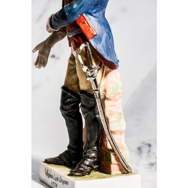 Blue Americana Vintage Virginia Light Dragoons 1776 Porcelain Soldier Figurine Statue American Revolution History Militaria Unform For Sale - Image 8 of 16
