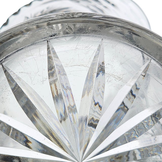 American Brilliant Cut Glass Pitcher Antique Abp Pinwheel Pattern Step Mouth & Hobstar Handle For Sale - Image 12 of 12