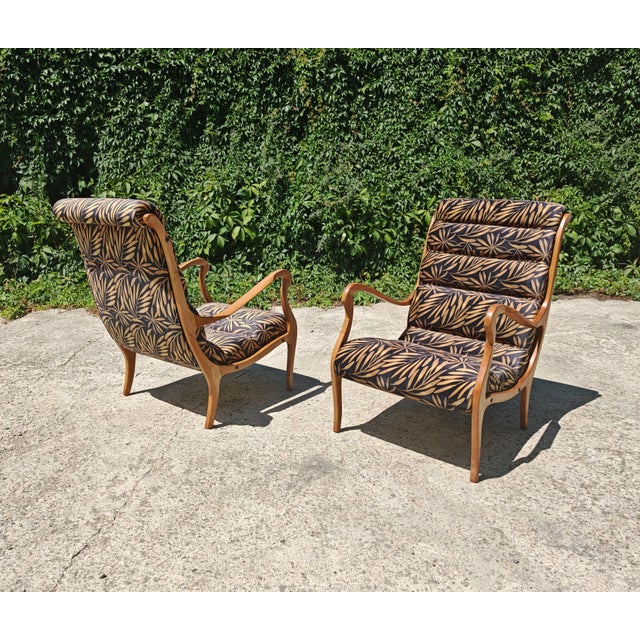 Set of MCM Armchairs in Cherry and Plush by Ezio Longhi, 1960s For Sale - Image 10 of 13