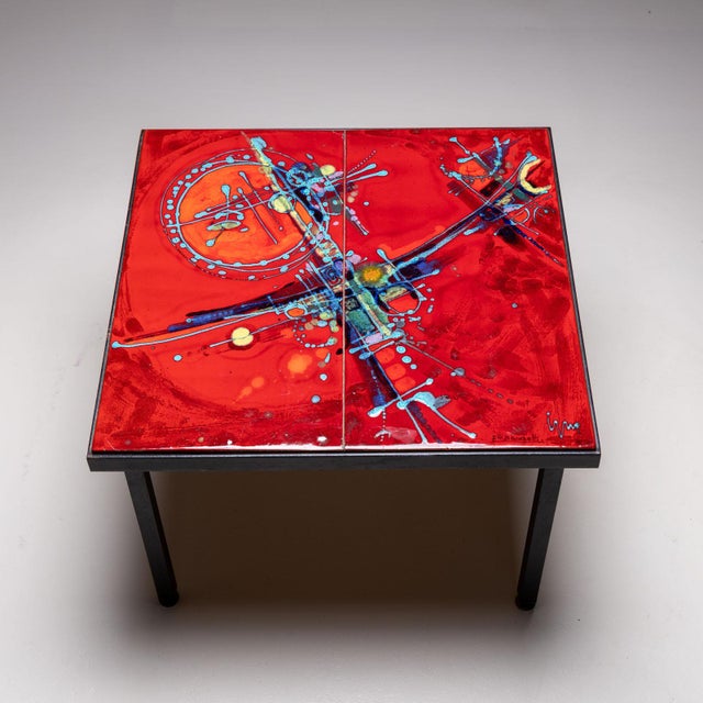 Abstract Coffee Table with red tiles, signed Elli Bianchetti, Italy Mid-20th century For Sale - Image 3 of 9