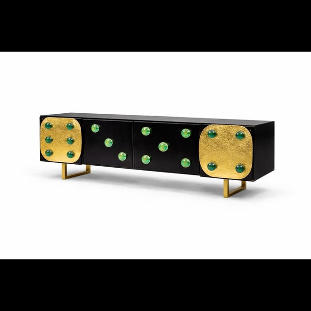 Italian Sideboard with Gilt Panels and Green Glass Details from Justfurnituress SRL For Sale - Image 15 of 15