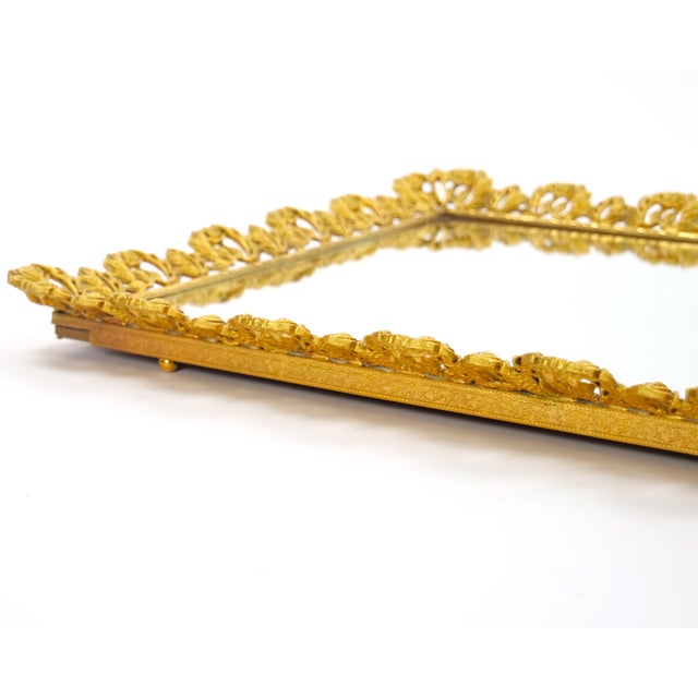 1970s North American Gilt-Metal and Mirrored Vanity or Serving Tray, 1970s For Sale - Image 5 of 10