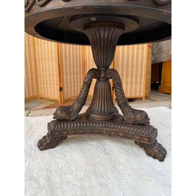 1980s Round Regency Style Center Table With Koi Motif Pedestal For Sale - Image 11 of 16
