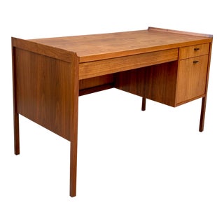 Danish Modern Teak Writing Desk With Vinyl Wrapped Back by Founders Furniture For Sale