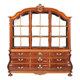 Exceptional & Large Two Part Dutch Baroque Walnut Vitrine / China Cabinet For Sale