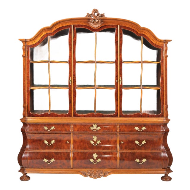 Exceptional & Large Two Part Dutch Baroque Walnut Vitrine / China Cabinet For Sale