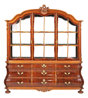 Exceptional & Large Two Part Dutch Baroque Walnut Vitrine / China Cabinet