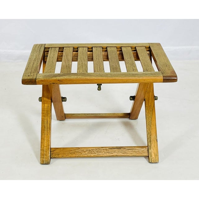 Vintage Folding Teak Slatted Stool by Summit Furniture, Outdoor or Indoor Seat For Sale - Image 14 of 16