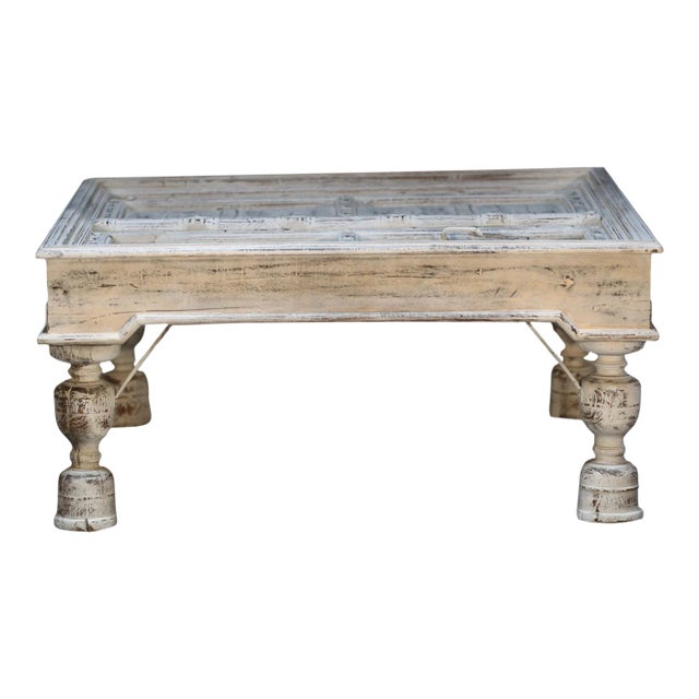 1960s Rustic White Reclaimed Wood Square Coffee Table – 1 Piece For Sale