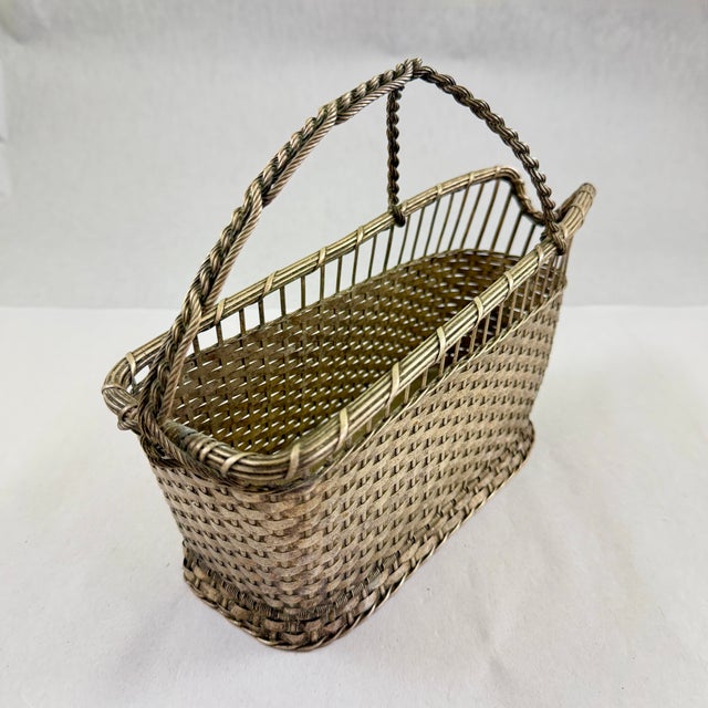 French Woven Silver Metal Wine Bottle Carrier and Server - 1930s For Sale - Image 9 of 17