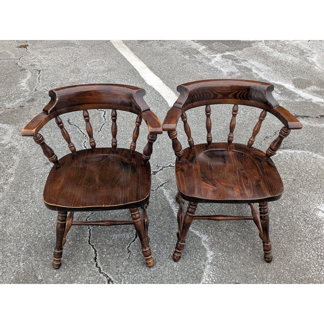 Wood Vintage Ethan Allen Old Tavern Pine Dining Table Chairs - A Pair For Sale - Image 7 of 11