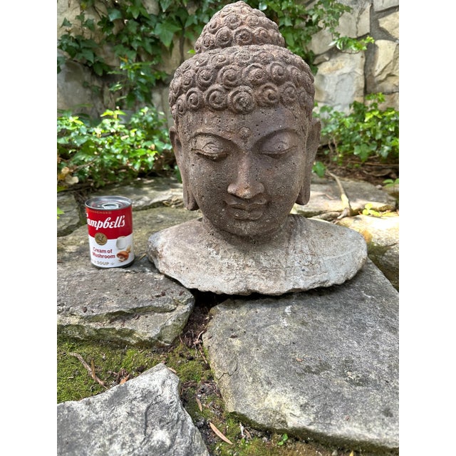 Stone Vintage Mid-Century Stone Composite Buddha Statue For Sale - Image 7 of 8