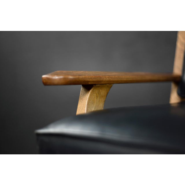 1960s Mid-Century Modern German Oak and Black Leather Sofa, 1960s For Sale - Image 5 of 18