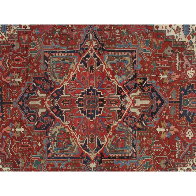 Antique Persian Heriz Carpet, Handmade Wool Oriental Rug, Rust, Navy, Lt Blue For Sale - Image 10 of 18
