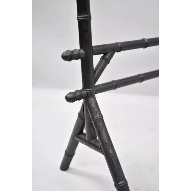 Black 19th Century English Victorian Leather Tole Tray on Faux Bamboo Base For Sale - Image 8 of 10