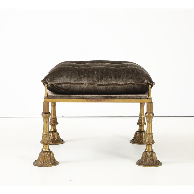 1950s 1950's Brass and Crushed Velvet French Ottoman For Sale - Image 5 of 14