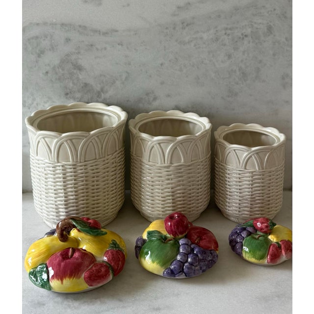 Set of 3 Vintage Canisters With Fruit Basket Design Made by Otagiri For Sale In Austin - Image 6 of 12