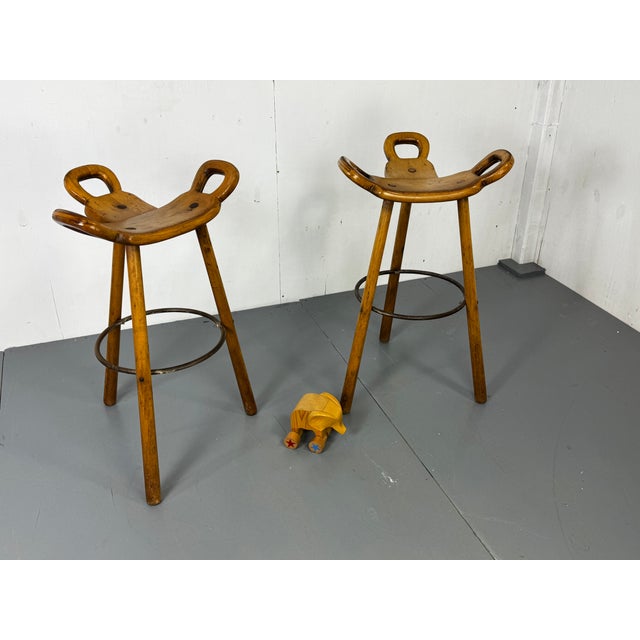 Mid-Century Modern Vintage Brutalist Marbella Bar Stools by Sergio Rodrigues, 1970s, Set of 2 For Sale - Image 3 of 8