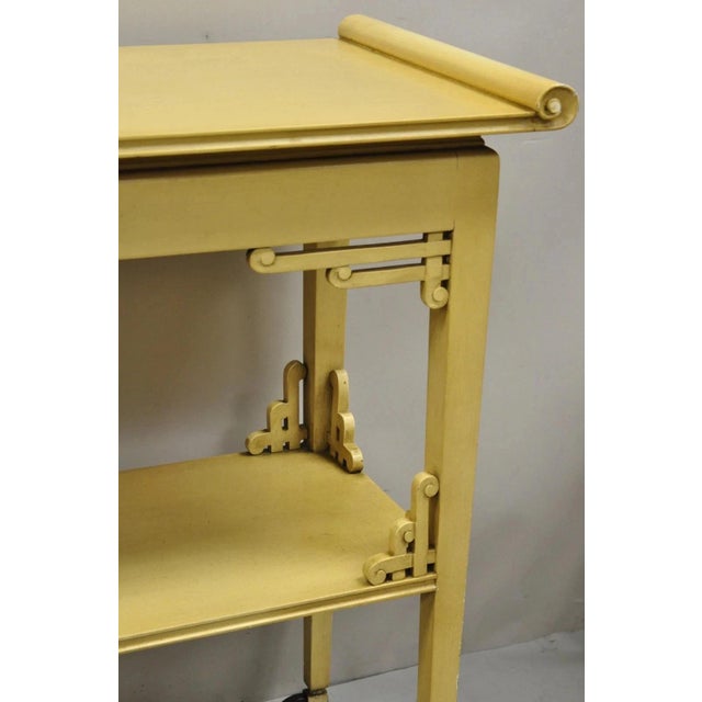 Vintage Chinoiserie Bone Lacquer Oriental James Mont Style Console Table Server For Sale - Image 4 of 11