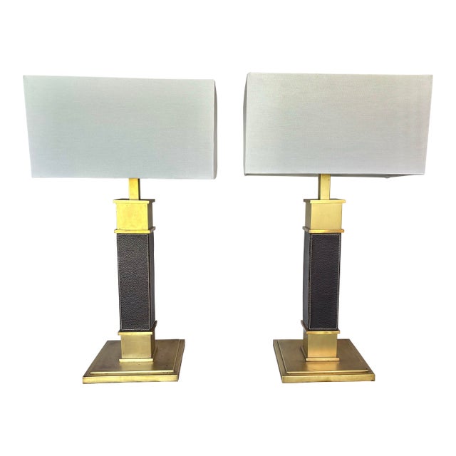 Mid 20th Century Brass and Leather Table Lamps - A Pair For Sale