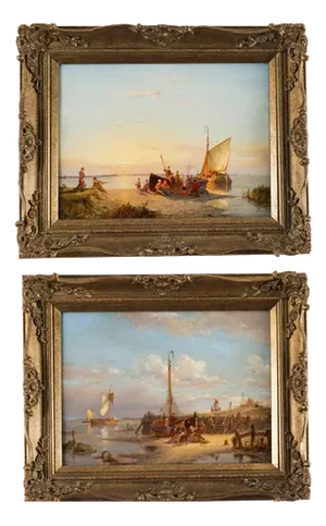 Pieter Cornelis Dommersen, Antique Landscapes, 1904 & 1910, Oil on Board Paintings, Framed, Set of 2