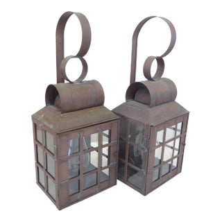 Vintage Copper Lantern Sconces - A Pair For Sale