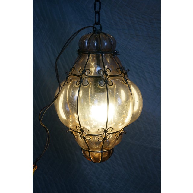 Mid 20th Century Mid Century Modern Italian Venitian Murano Caged Glass Swag Lantern Pendant Light 15" For Sale - Image 11 of 11
