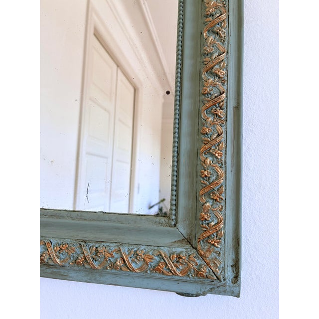 Antique French Louis Philippe Mirror – Green and Gold, Late 19th Century For Sale - Image 4 of 9