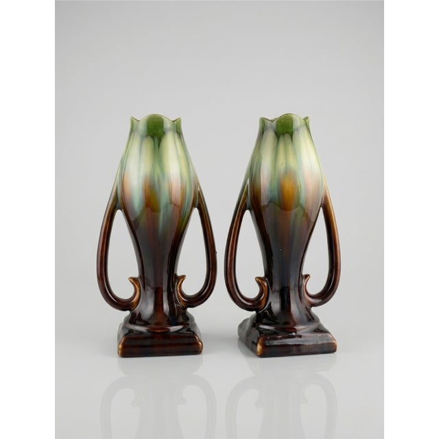 1940s Art Deco Flame Glazed Vases from Faïencerie de Thulin, Belgium, 1940s, Set of 2 For Sale - Image 5 of 9