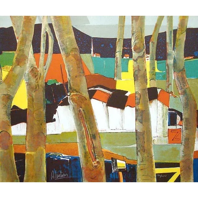 1980s "Village Normandy" Cubist Style Signed and Numbered Lithograph by Rene Couturier For Sale
