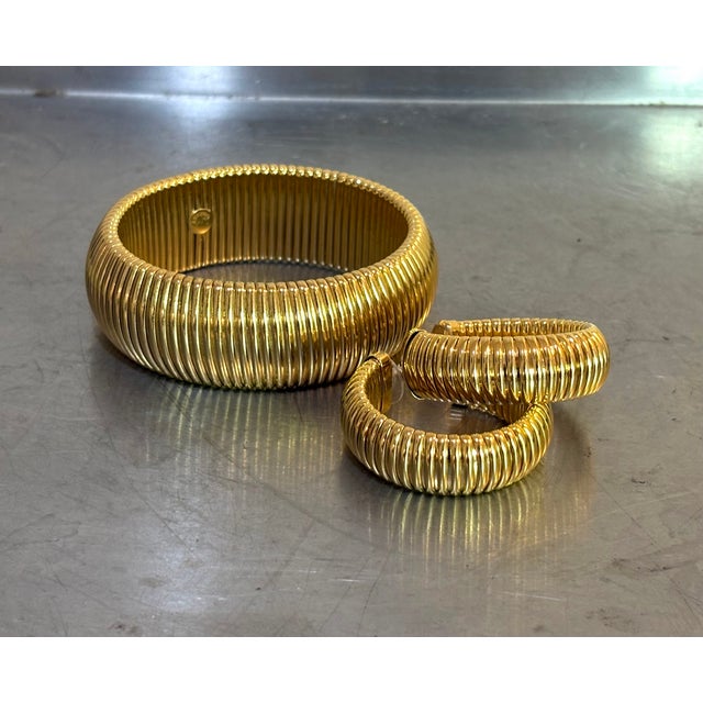 Monet Monet Gold Band Bangle Bracelet and Hoop Earrings Set For Sale - Image 4 of 4
