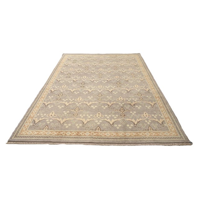 7'0" X 9'9" Hand-Knotted Afghan Oushak Ottoman Rug in Soft Grey & Brown For Sale - Image 4 of 10