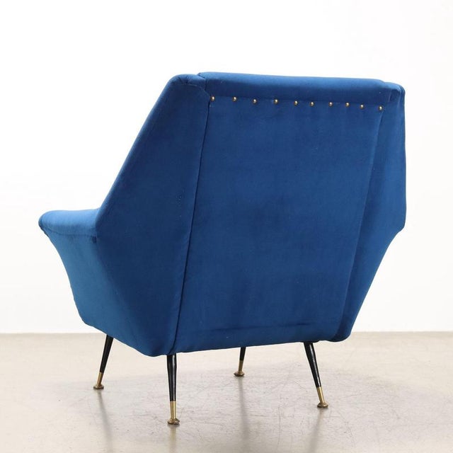 Blue Vintage Italian Lounge Chair in Fabric and Metal, 1950s For Sale - Image 8 of 10