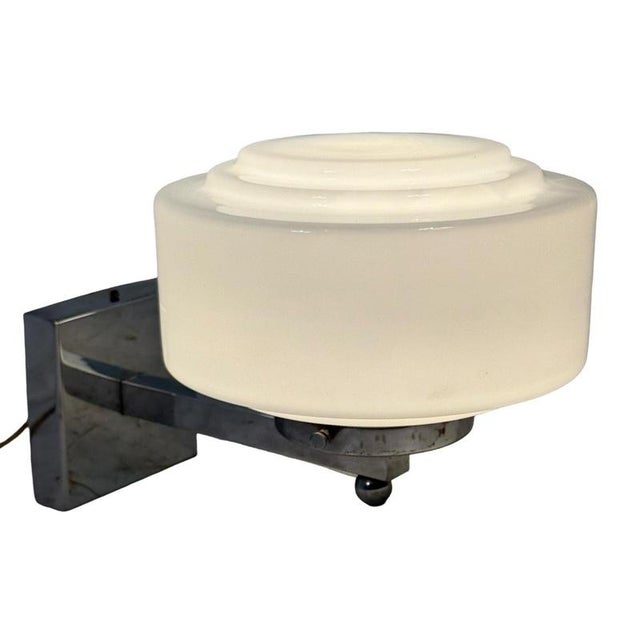 Bauhaus Art Deco Opaline Glass Wall Lamp with Chrome-Plated Mount from Gispen For Sale - Image 3 of 9