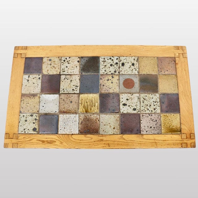 1960s Coffee Table in Stoneware with Elm Base attributed to Regain, France, 1960s For Sale - Image 5 of 6