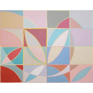 2026, Color Field Modernist Painting of Tulip Echo, Bauhaus Grid, Large Pastel Tones on Canvas by Natalia Roman For Sale