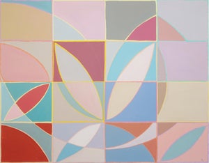 2026, Color Field Modernist Painting of Tulip Echo, Bauhaus Grid, Large Pastel Tones on Canvas by Natalia Roman